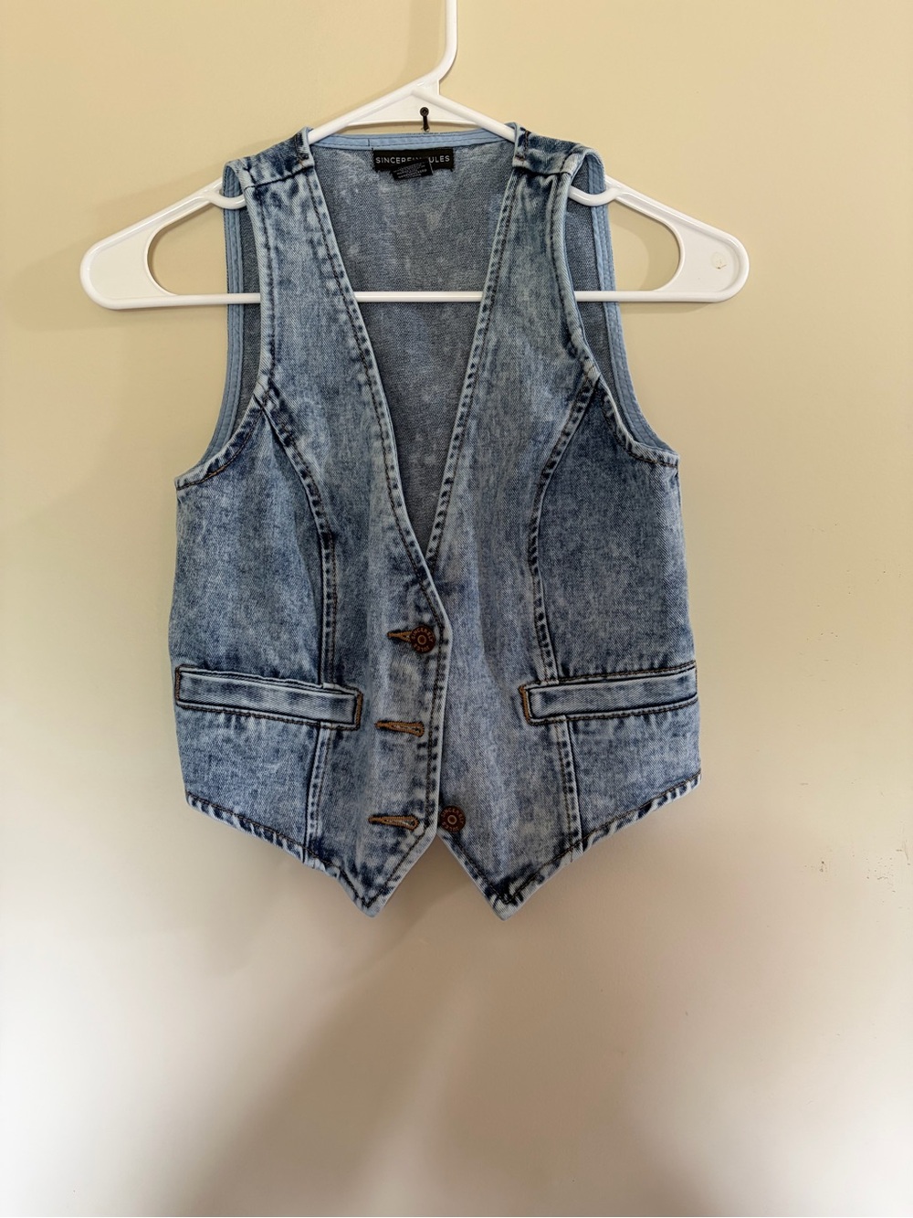 Sincerely Jules Acid Wash Denim Vest Women's Size [XS] Blue Button Front Cropped
